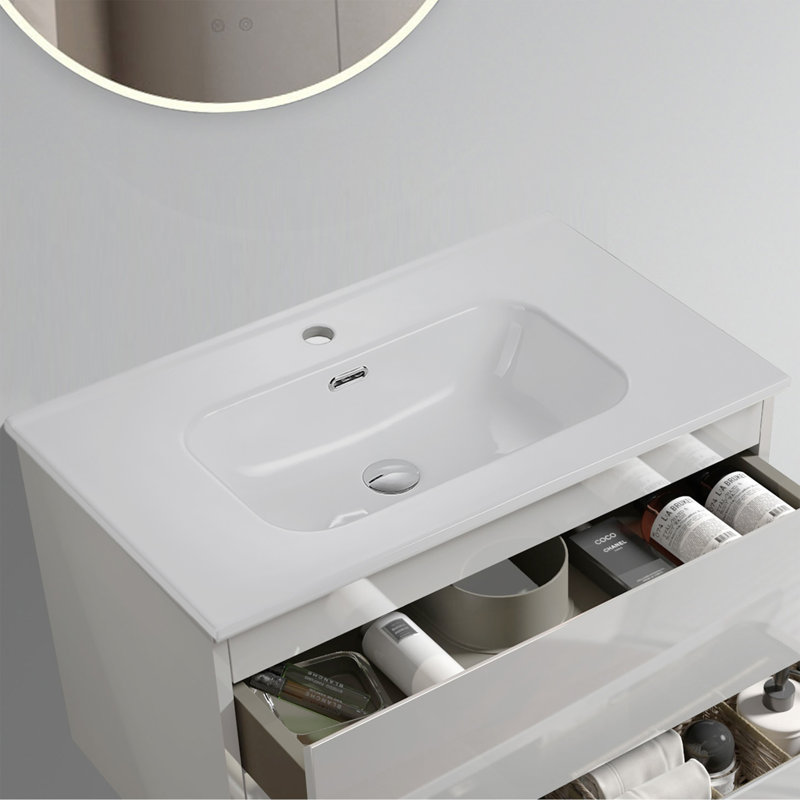 BB09-30-311, cuve en céramique blanche intégrée, bonde non incluse