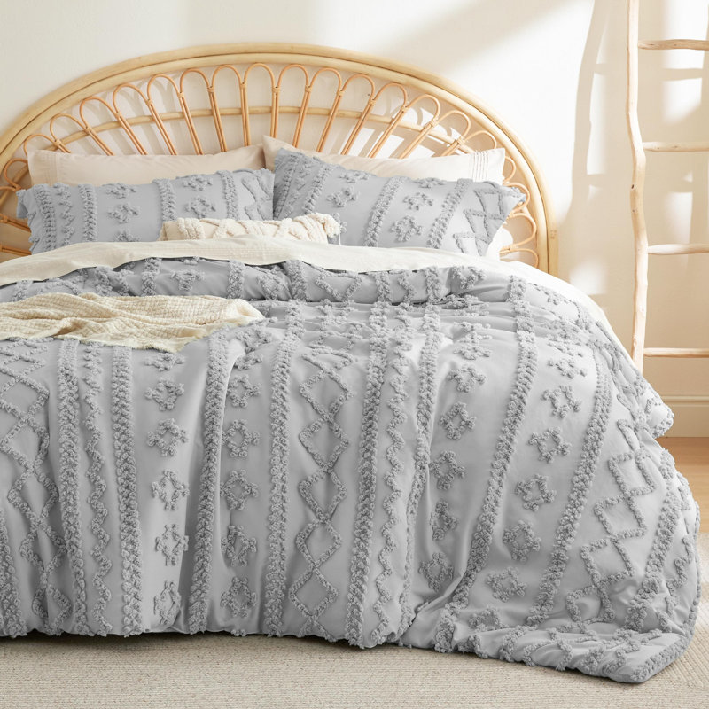 Ensemble d'édredon en microfibre toutes saisons, Édredon pour grand lit + 2 taies décoratives, Gris clair