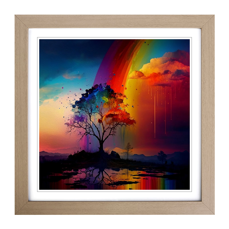 Rainbow Impressionism - Single Picture Frame Print on Wood, Oak