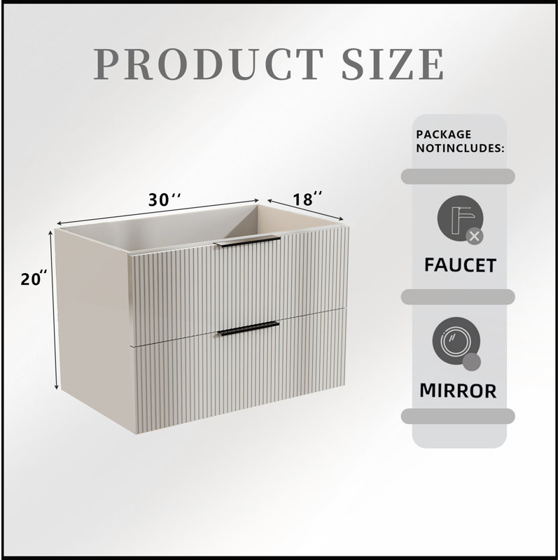 Meuble-lavabo flottant gris moderne de 30 pouces avec lavabo en céramique et tiroirs spacieux, idéal pour un rangement résistant à l'humidité