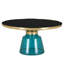 Table basse ronde de 30 po en verre / plateau en pierre frittée avec rebord doré brossé et base en verre trempé-109375773