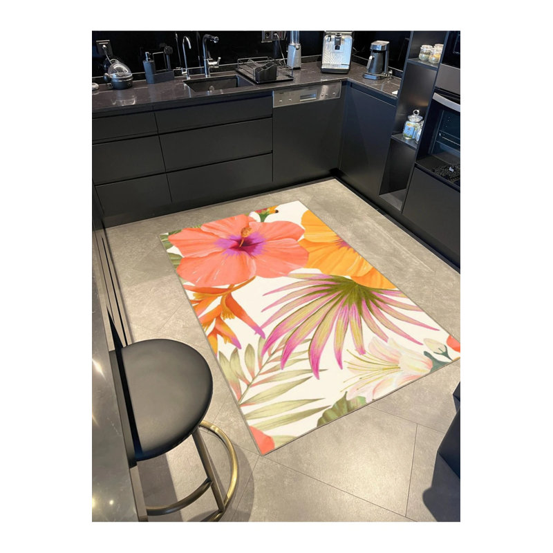 Tapis tissé à motif de palmiers, Rond 3 pi 4 po