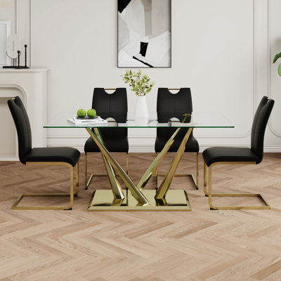 Table de salle à manger en verre de style moderne, design transparent élégant, base robuste en acier inoxydable, ensemble de chaises de salle à manger, pieds de chaise galvanisés, convient à la salle à manger et à la cuisine