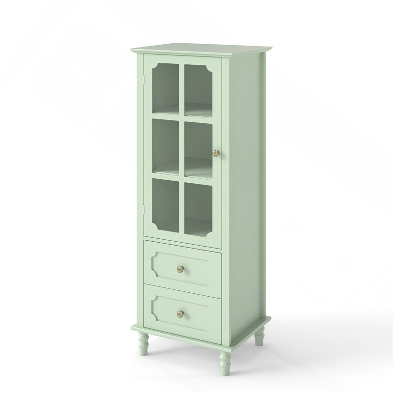 Minimalism Buffet Cabinet With Glass Doors And Double Drawer – Modern Wooden Storage Sideboard Cupboard For Living Room, Dining Room, Hallway Entryway, Mint Green