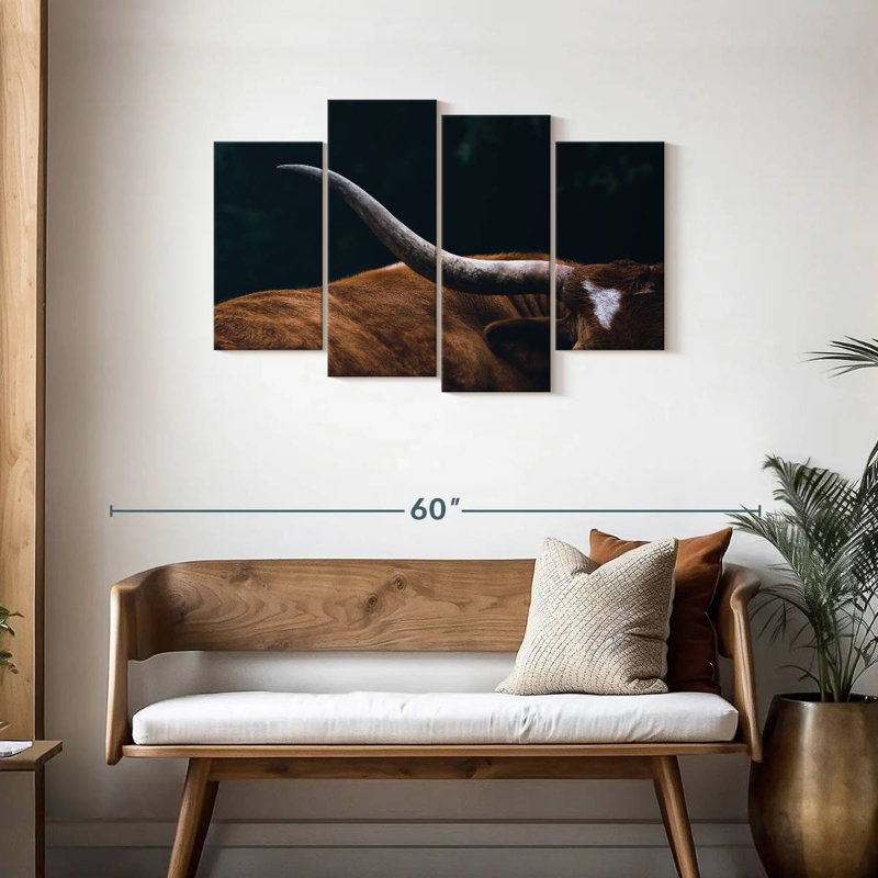 «Cow Cow Texas Longhorn», reproduction d'art sur toile, H 27 po x l 43 po x P 1,25 po