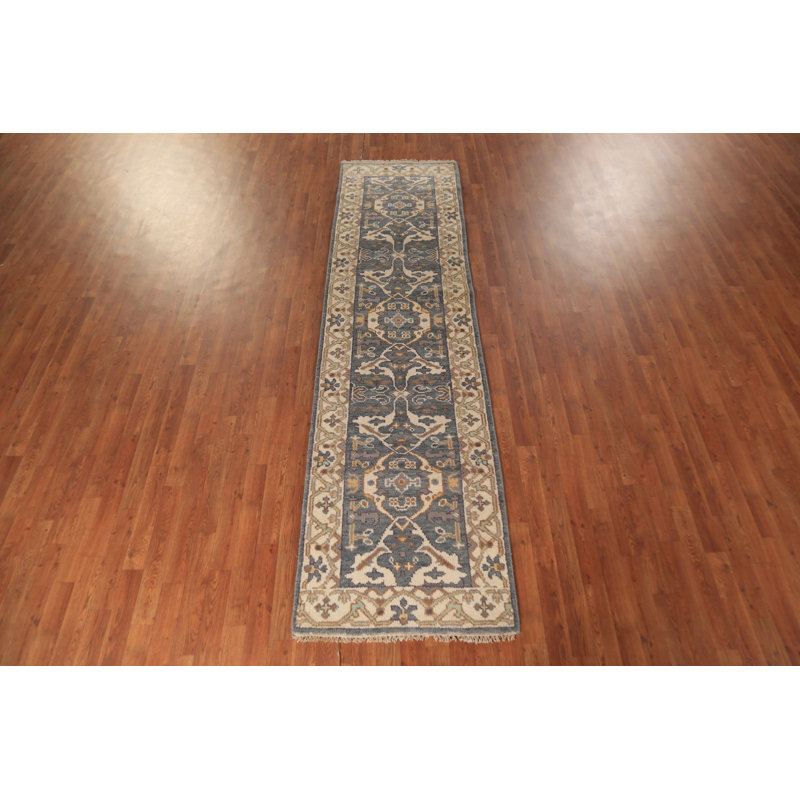 Tapis de couloir oriental bleu clair Oushak 3 x 10