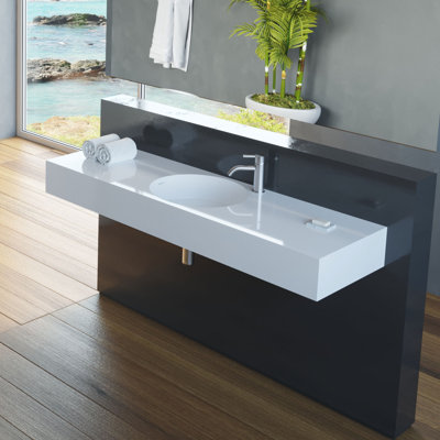 Badeloft 55.1" x 17.7" Rectangular Stone Resin Wall Mounted Bathroom Sink with Overflow WT-02-C-M in Matte White
