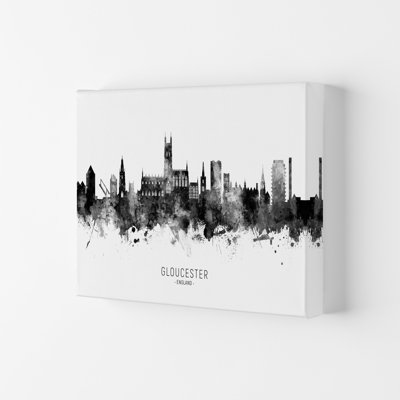 Gloucester England Skyline Black White City Name by Michael Tompsett - 1 Piece Wall Art