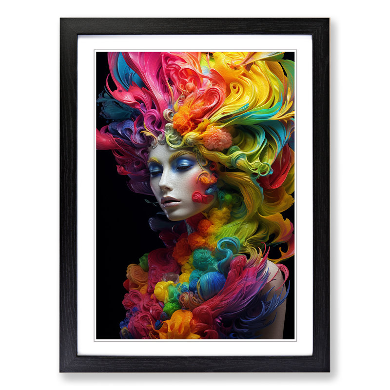 Rainbow Baroque - Single Picture Frame Print on Wood, 34cm H x 25cm W x 2cm D, Black Framed