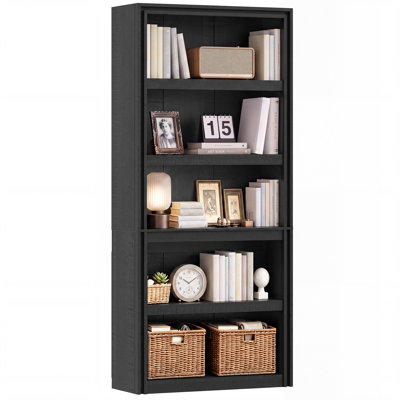 Farmhouse Open Bookshelf, 5‑Tier Tall Freestanding Bookcase, Distressed Wood‑Look Open Display Storage Shelf for Living Room, Home Office & Bedroom