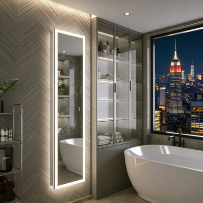 70" Full-Length LED Mirror Medicine Cabinet With Dual-Sided Mirrors, Built-In Outlet & USB, Front & Backlit Lighting, 3 Color Modes, Surface/Recessed Mount