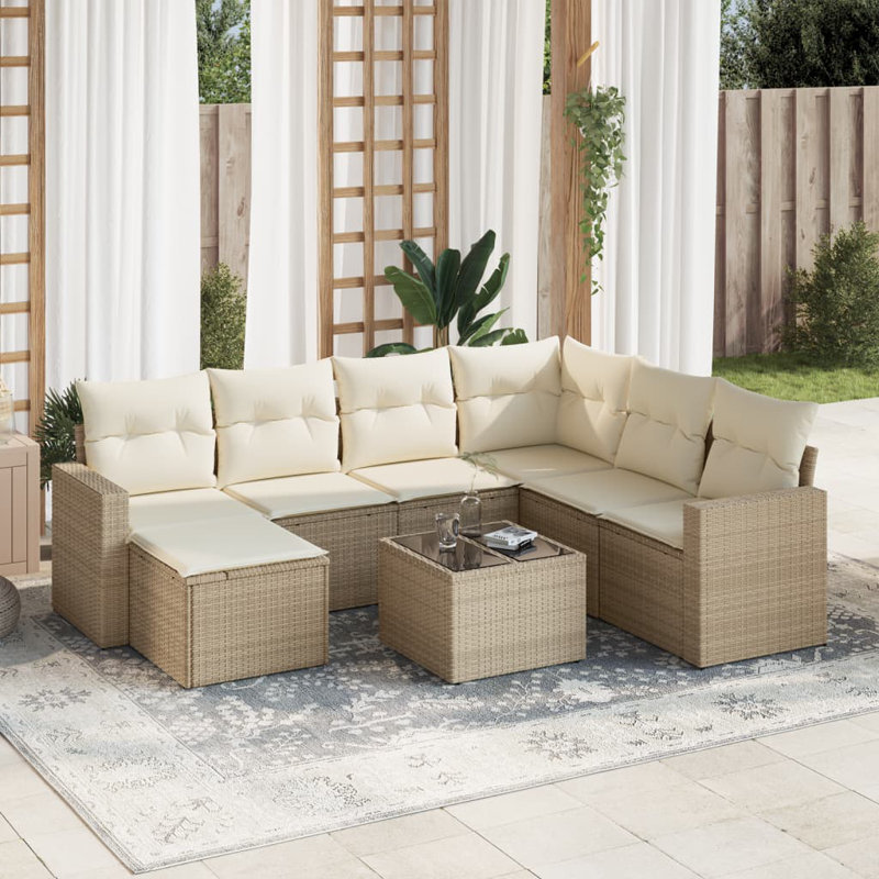 Ensemble de canapé de jardin en rotin PE beige, acier thermolaqué Vidaxl, verre trempé