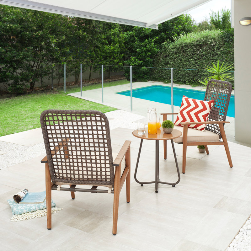 3-Piece Metal PE Wicker Outdoor Conversation Set with Cushions and Round Metal Side Table, Beige