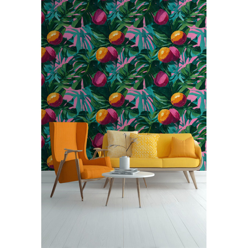 Papier peint à motif de feuilles tropicales, Non tissé, non collé