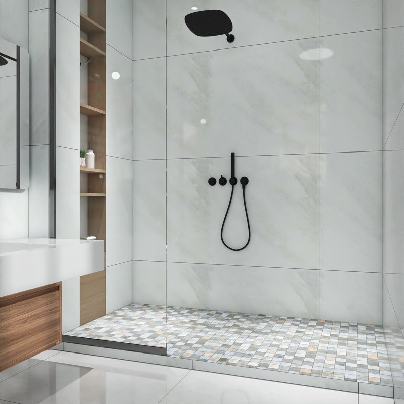 Carreau de mosaïque en porcelaine à finition mate 2x2 - style grille, utilisation sur les murs et les planchers, Gris/beige