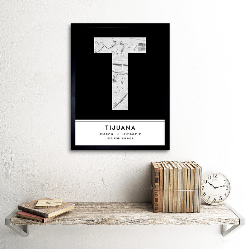 Tijuana City Map Tijuana Black & White - Single Picture Frame Print