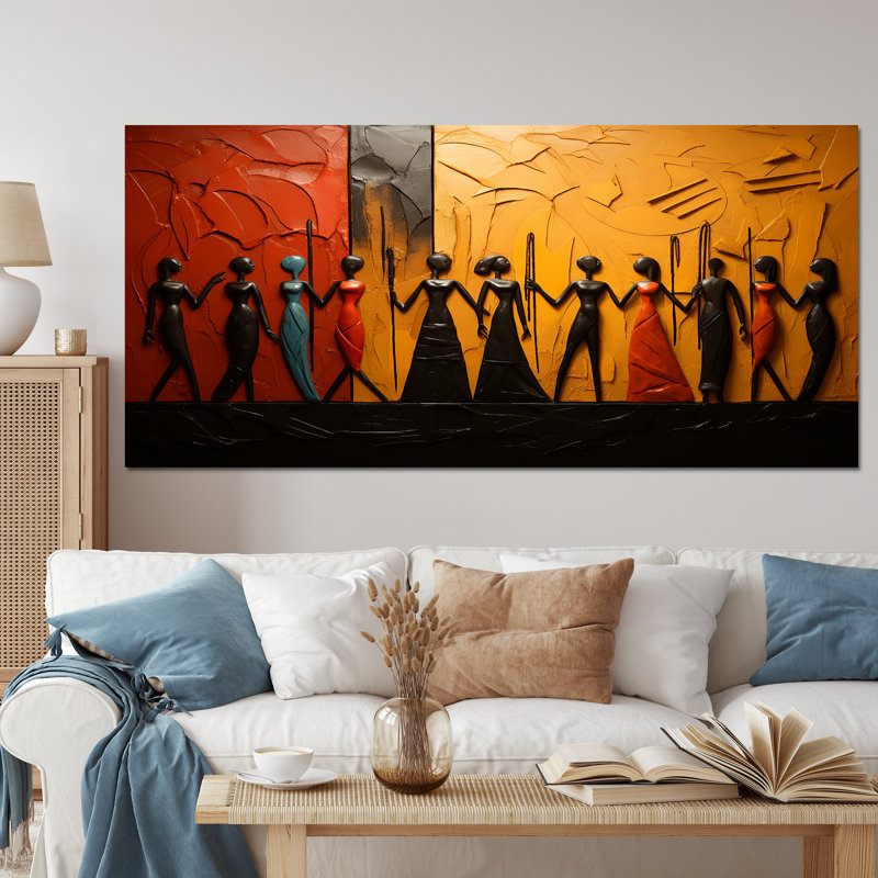 Khloie, Tribal africain, rythmes viii - Art mural tribal africain, Sans cadre, H 28 po x l 60 po, Toile tendue