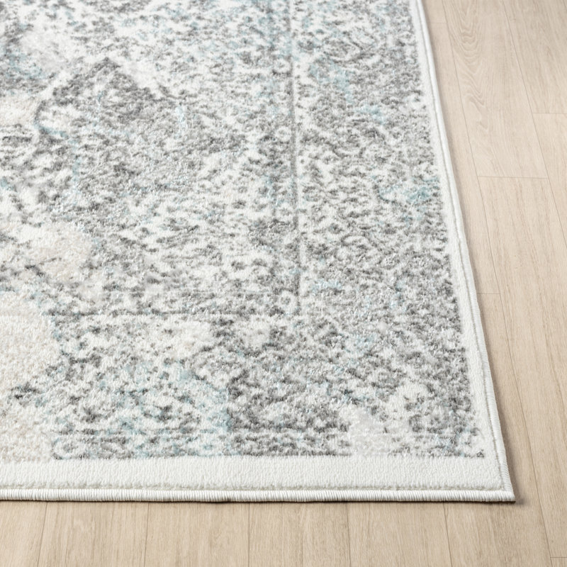 Myloh Transitional Gray/Aqua Performance Area Rug, Runner 2' x 7'