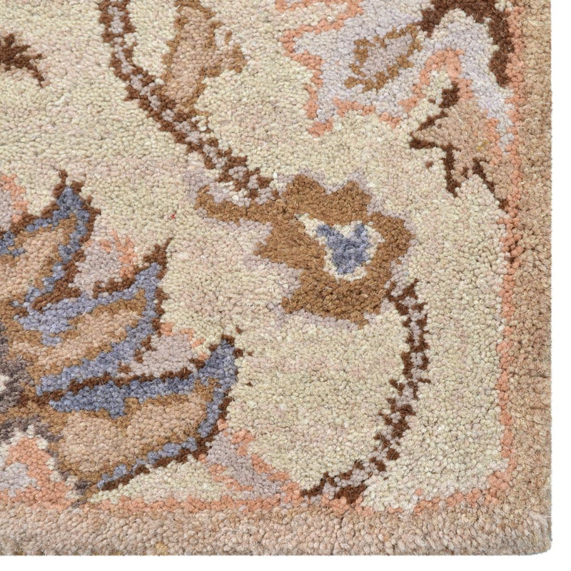 Tapis écologiques en laine touffetée à la main Karlie - 5 pi x 8 pi, rectangulaire, crème, design floral moderne, tapis antidérapants faits à la main épais pour salon, chambre à coucher