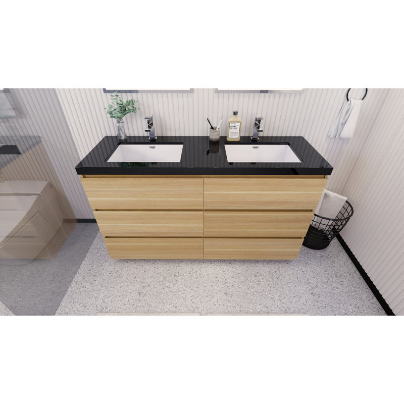 Reyes 58.5'' Double Bathroom Vanity Base Only, White Oak