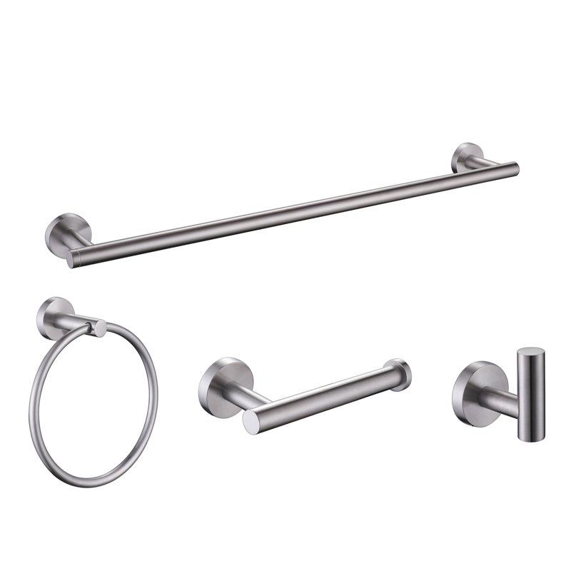 Martella 4 Piece Wall Mounted Bathroom Hardware Set with 24" Towel Bar, Matte Stainless Steel