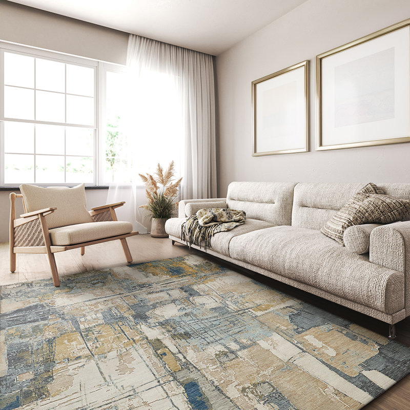 Infinity Power Loomed Wool/Nylon Abstract Area Rug in Silver/Blue/Gray, Rectangle 6' x 9'