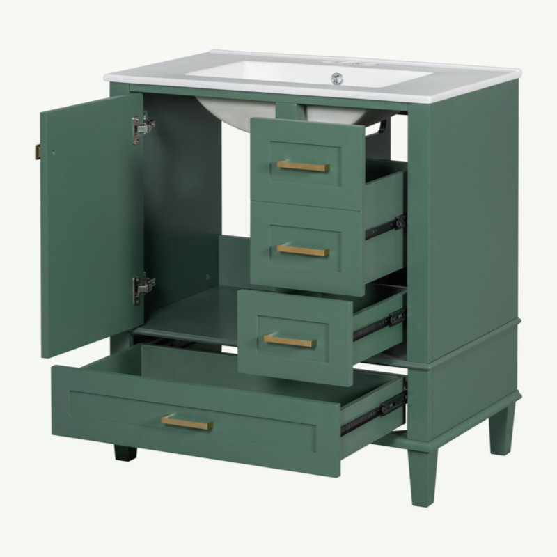 Ensemble de meuble-lavabo moderne 30 po avec lavabo 30 po, ensemble de rangement pour salle de bain avec porte à fermeture douce et 3 tiroirs, structure en bois massif