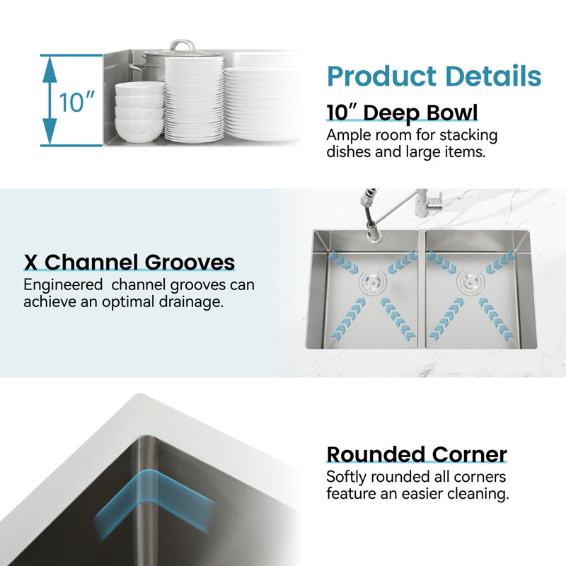 Handcrafted Undermount Double Bowl Kitchen Sink