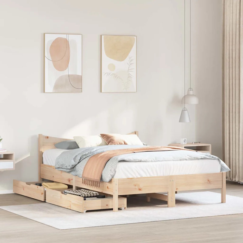 Solid Wood Bed, White, European Kingsize (160 x 200cm)
