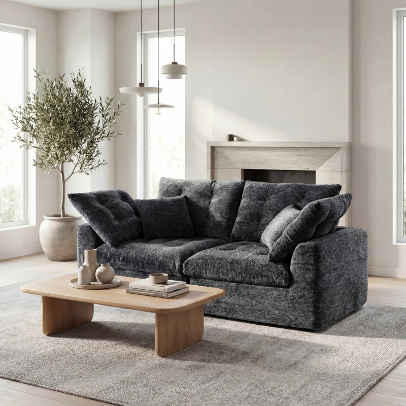 79" Wide Comfy Cloud Couch, Chenille Upholstered Pillow-Top Arm Loveseat Sofa With Deep Seats, Side Pockets & Modular Design, 2 Seater Sofa For Living Room
