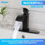 Robinet de salle de bain noir à cascade, robinet de meuble-lavabo à poignée simple, robinet de lavabo à vasque pour salle de bain avec robinet et plaque de pont, laiton massif / noir mat