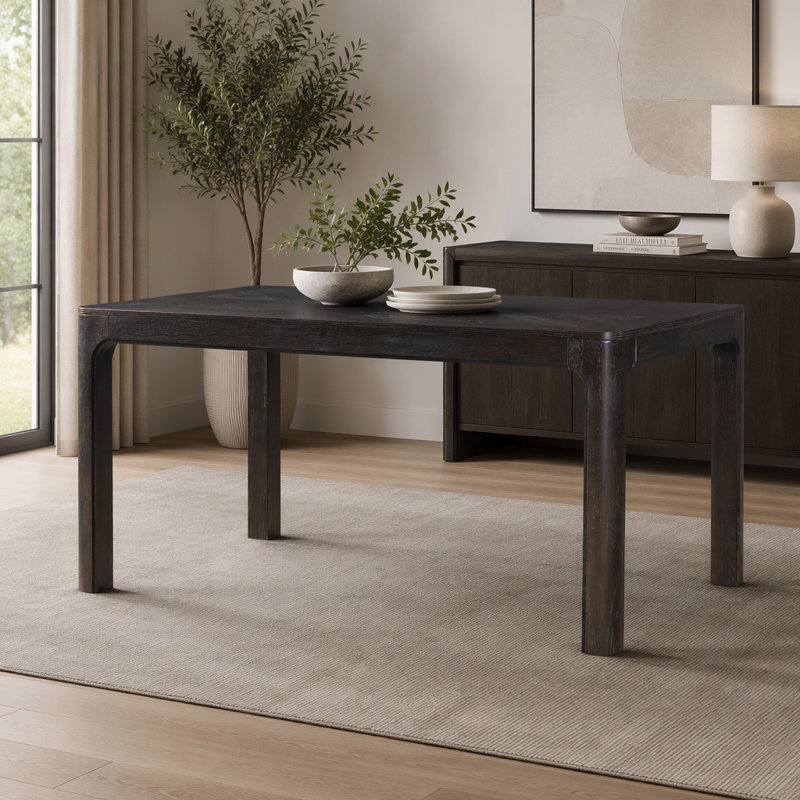 Table de salle à manger rectangulaire TREXM avec dessus de style parquet, coins arrondis, pieds incurvés et pieds ajustables (Espresso)
