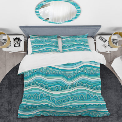 Blue and White Striped Pattern - Abstract Duvet Cover Set - Microfiber Polyester