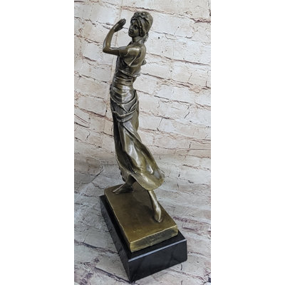 Vintage Gory Gypsy Dancer On Green Marble Base Sculpture Hot Cast Figurine Gift