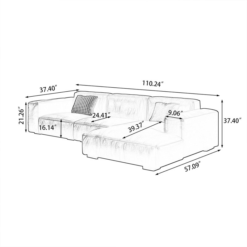 3 - Piece Upholstered Sectional, Right Hand Facing