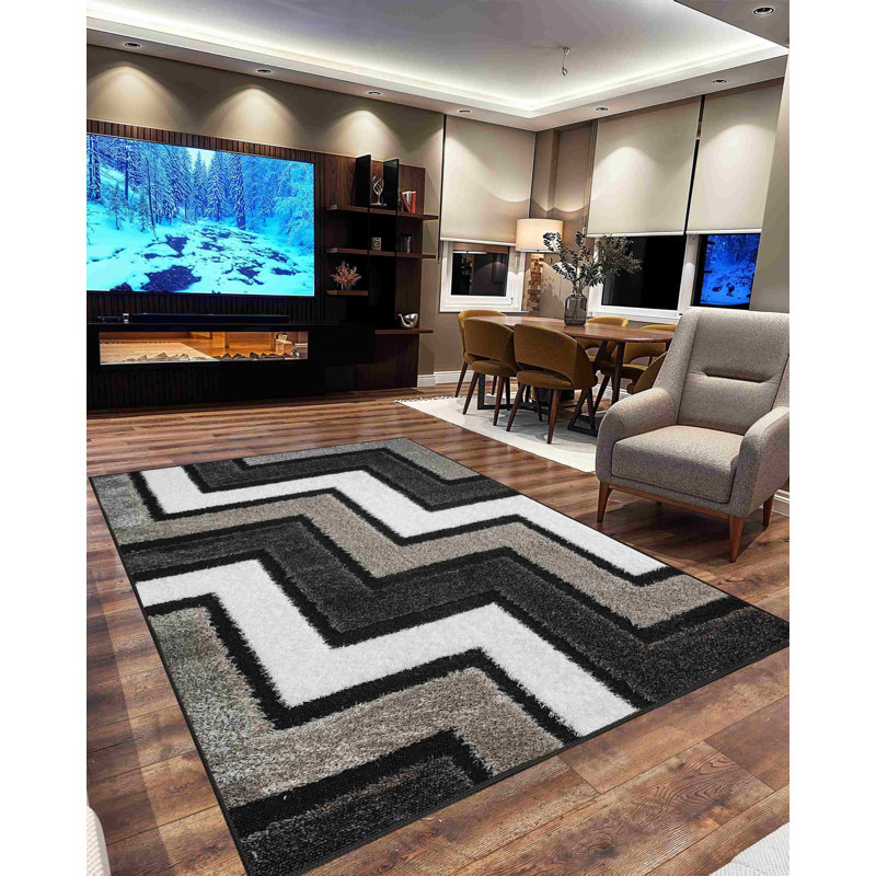Tapis moderne à motif géométrique abstrait Olexander 6410, Rectangle 5 pi 3 po x 7 pi 7 po