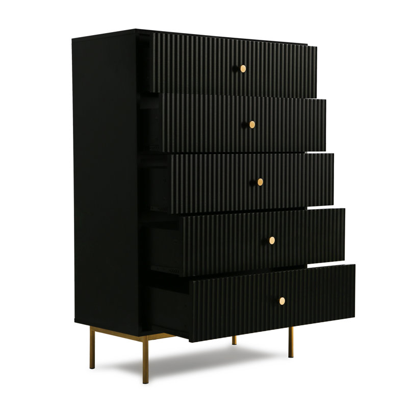 Bartko 80 cm W Chest of 5 Drawers, Black