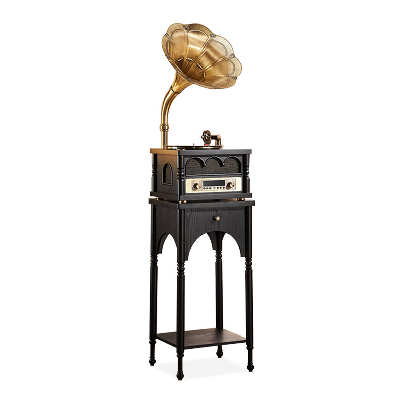 Black Rectangular Solid Wood Media Players