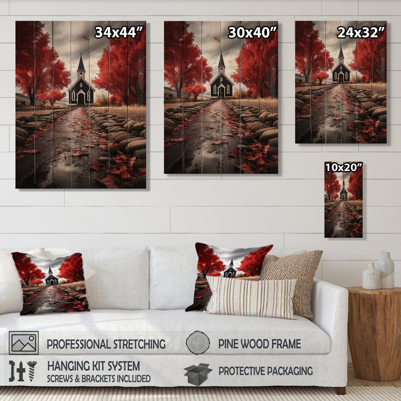 Red Church Sanctuary In Solitude, impression sur bois, H 40 po x l 30 po x P 0,78 po