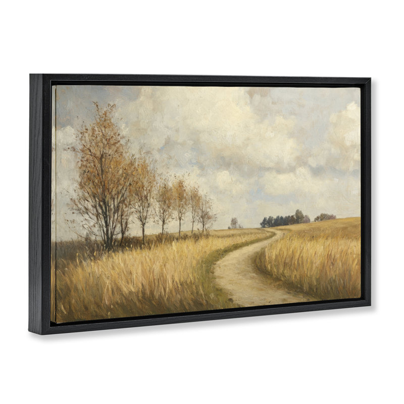 Cadre flottant Wheat Road Path, conception de Petal Prints Design, Cadre flottant noir de jais, H 17 po x l 25 po