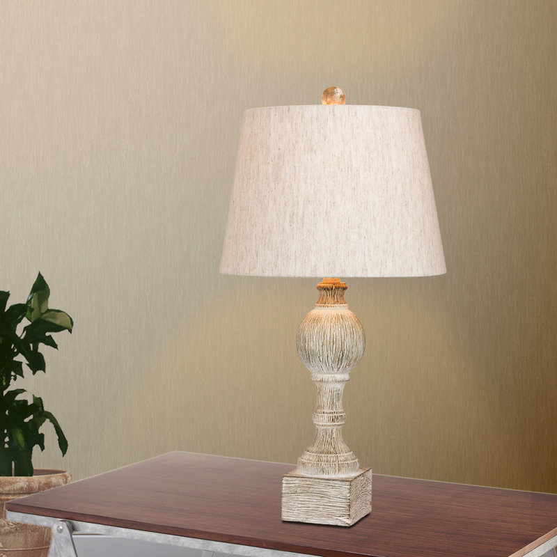 Lampe de table sculptée 27 po Roxann, Beige, Blanc