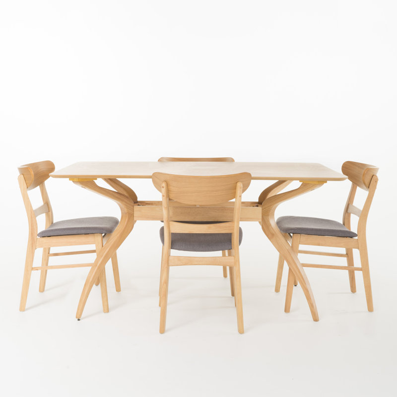 Ensemble repas pour 4 personnes Arbel, Chêne naturel, Gris foncé, H 30 po x L 59 po x l 35 po