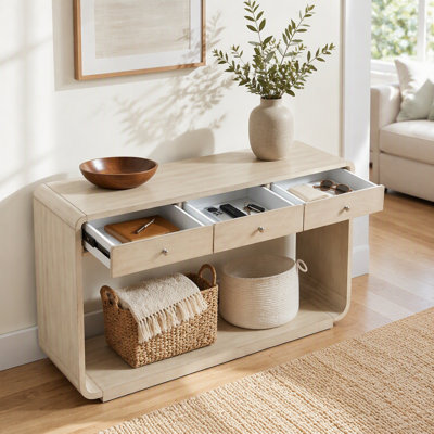 Console de style antique, 3 tiroirs de rangement, tablette de présentation, pieds courbés, finition peinte, vestibule / couloir / salon