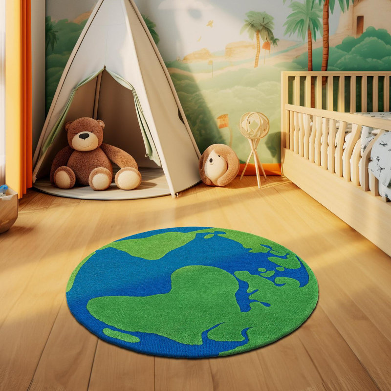 Unique Loom Earth Playtime Kids Wool Rug, Round 5'1"