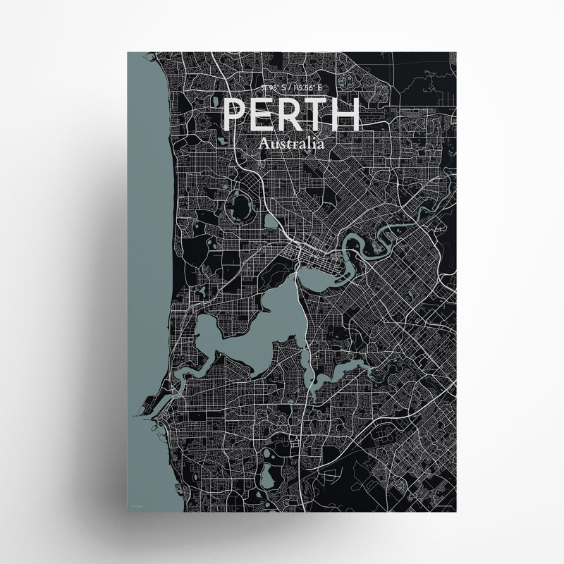 «Perth City Map», impression, Gris/noir, H 27,6 po x l 19,7 po
