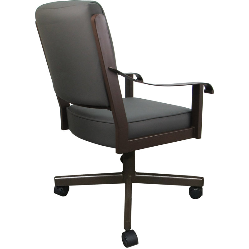 Leather Metal Dining Caster Chair Swivel Tilt, Gray , Brown