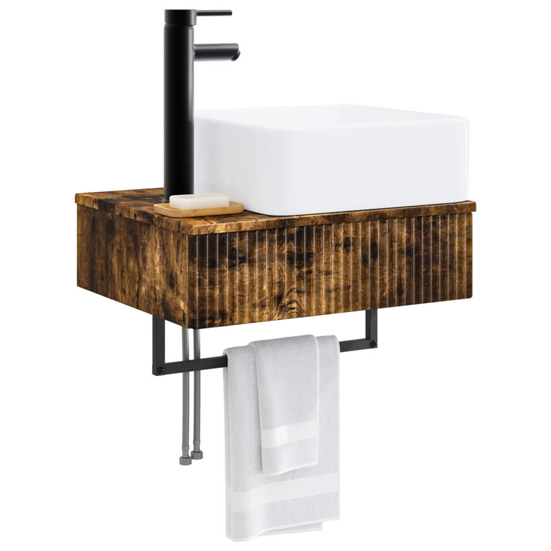 Single Bathroom Vanity with Ceramic Basin, Smoked Oak