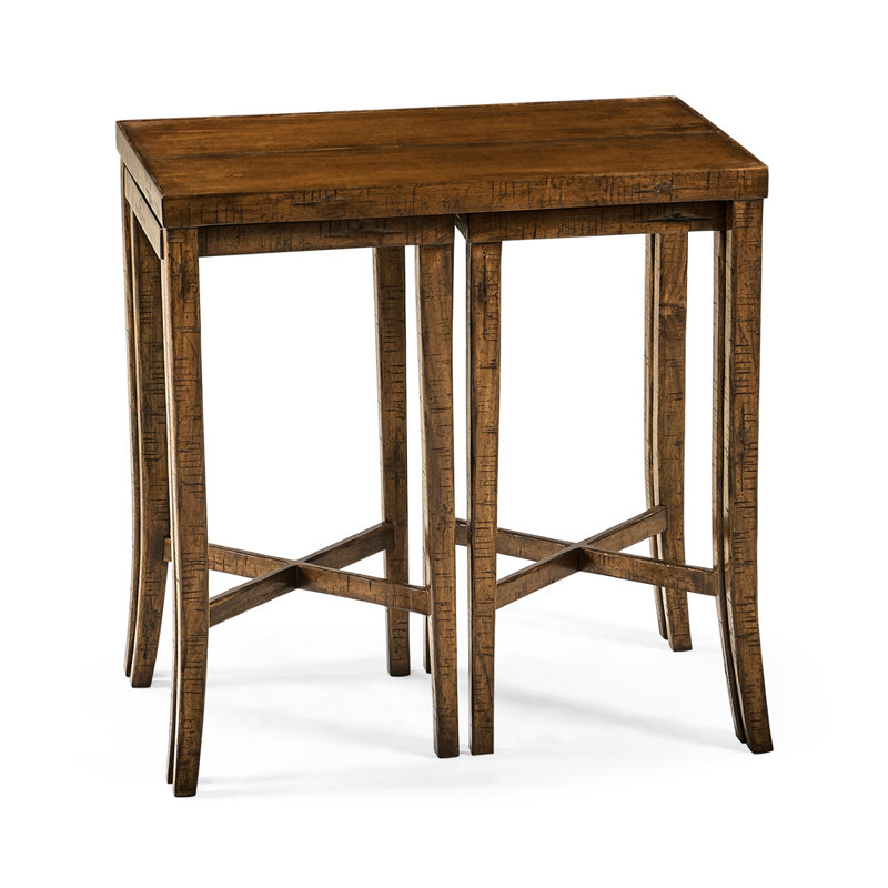 Casually Country Solid Wood Nesting Cocktail Table, Walnut Country Farmhouse