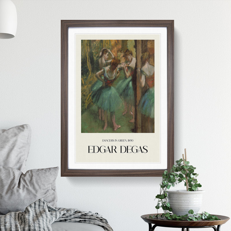 Ballet Ballerina Dancers in Green by Edgar Degas - Picture Frame Graphic Art, Walnut Framed, 48cm H x 36cm W x 2cm D