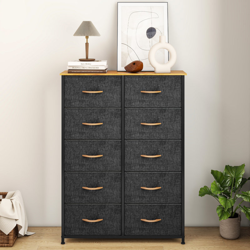 Commode en tissu à 10 tiroirs Harpersville, Gris foncé